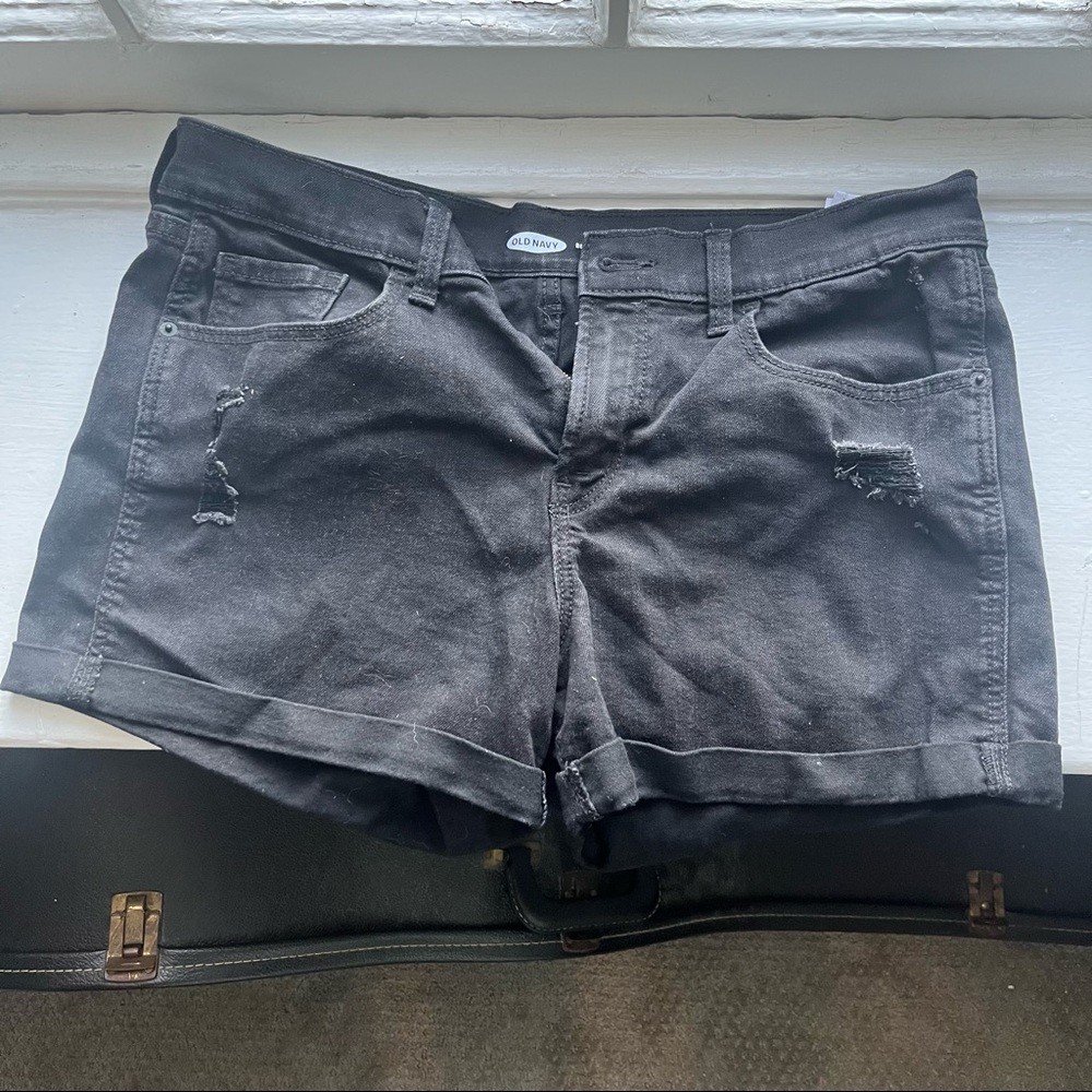Old Navy Mid-Rise Boyfriend Cuffed Ripped Black Jean Shorts - 3-inch inseam